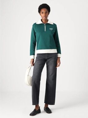 GANT Women’s Graphic Half Zip Sweater with White Trim Deep Forest Green S